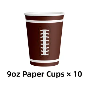 Set of 10 disposable 9oz paper cups with American football print for birthday parties