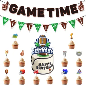 American Football Theme Party Decorations Rugby Banner Pennant Cake Topper Honeycomb Centerpiece For Super Bowl Sports Birthday Party Supplies