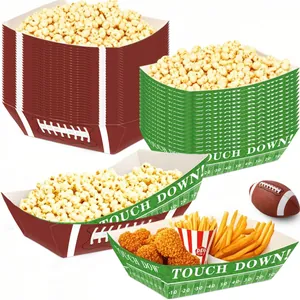 American Football Party Paper Food Trays Football Field Pattern Disposable Snack Trays For Super Bowl Sports Party Decor