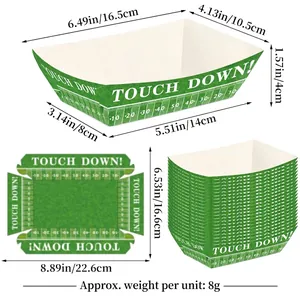 6-pack American football theme paper snack trays with field pattern and Touch Down text