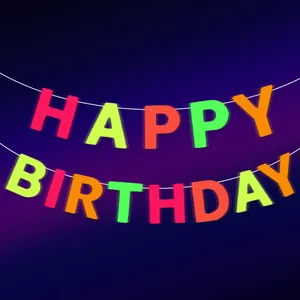 Neon Fluorescent Happy Birthday Banner Glow Party Decorations Paper Letter Garland Hanging Bunting For Birthday Party Decor