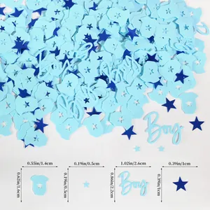 Blue Baby Shower confetti with boy lettering, baby clothes shapes and stars set