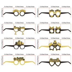 Set of 8 black and gold 18th birthday party paper glasses with detailed size specifications