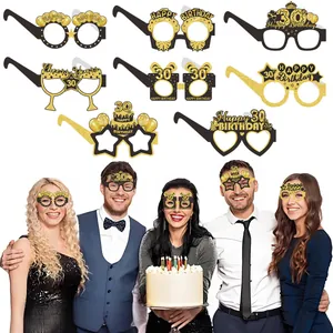 Birthday Party Glasses Photo Booth Props 18th 21st 30th 40th 50th 60th 70th 80th Paper Eyeglasses For Adults Black Gold Glitter