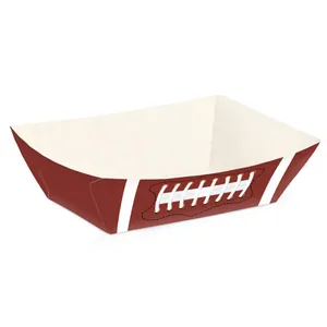Detail of boat-shaped American football theme paper food tray for party snacks