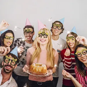 21st Birthday party paper glasses set with black and gold celebratory designs