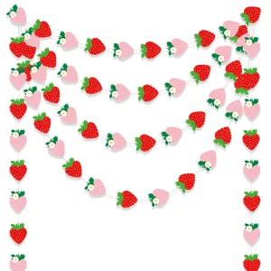Set di striscioni di compleanno a tema fragola con ghirlanda di frutti di carta rossi e rosa