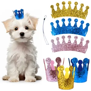 Huisdier Verjaardag Kroon Hoed Glitter Pailletten Party Decoratie Voor Honden Katten Met Verstelbare Elastische Band Hoofddeksel Fotografie Props