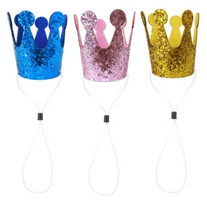 Driedelige set glitterkronen voor huisdieren in blauw, roze en gouden kleuren