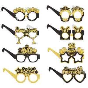 Detailed set of 8 pieces 60th birthday party photo booth props glasses in black and gold