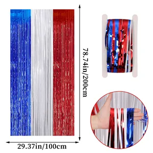 Blue white and red foil fringe curtain 100x200cm for USA Independence Day celebrations