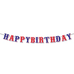 Bannière Joyeux Anniversaire thème baseball avec lettres rouges et bleues de fête