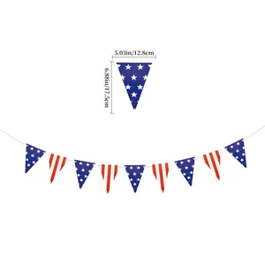 Detailed size specifications for USA flag themed triangular banner in red, white and blue