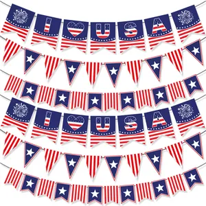 Décorations de fête du Jour de l'Indépendance des États-Unis Bannière Guirlande Papier Étoiles Rayures Rouge Blanc Bleu