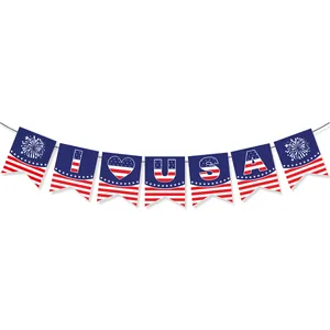 Banderole décorative I Love USA pour fête de l'indépendance 2025 et célébrations
