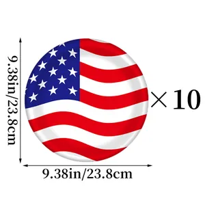 Détail des assiettes en carton drapeau américain de 23,8 cm, lot de 10 pour la fête