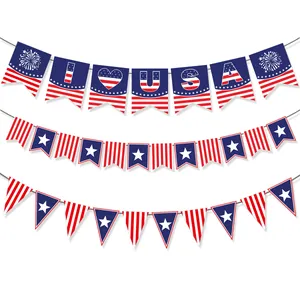 Lot de 3 bannières Fête de l'Indépendance USA avec motifs étoiles et rayures bleu blanc rouge