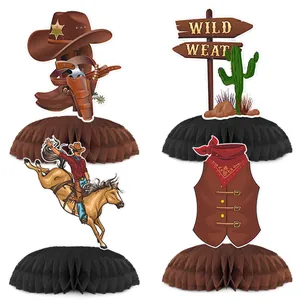 9pcs set of Western cowboy party honeycomb centerpieces for wild west themed birthdays