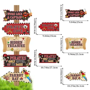 Pirate theme party yard signs set with 5 unique designs and detailed size dimensions