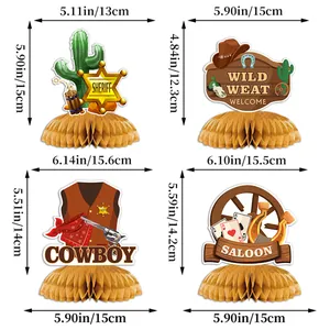 Detailed dimensions of Western Cowboy honeycomb centerpieces for party table decorations