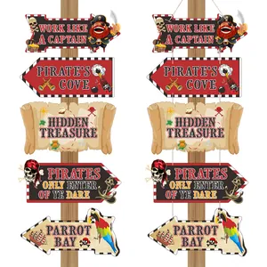 Pirate Theme Party Yard Signs Including Skull Treasure Map Parrot Compass Design Markers For Outdoor Garden Birthday Celebration