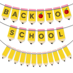 Back To School Pencil Banner Paper Garland Yellow Pencil Shape Letter Banner For Classroom Party School Decoration