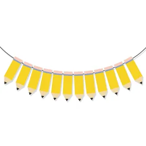 Back to school banner with twelve pencil shaped paper pendants for classroom decoration