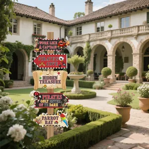 Pirate adventure party yard sign with directional placards for garden birthday decor