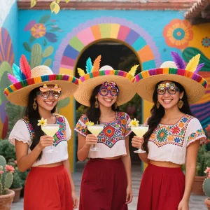 Kit fête Jour des Morts avec sombrero en paille et lunettes décoratives crânes