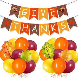 Thanksgiving Party Decoration Give Thanks Banner Turkey Maple Leaf Foil Latex Balloons Autumn Harvest Celebration Decor