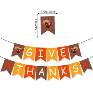 Thanksgiving harvest GIVE THANKS banner with turkey and maple leaf decoration on white back