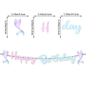 Banderole joyeux anniversaire sirène avec dégradé rose et bleu pour décoration