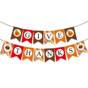 Thanksgiving harvest party decoration set with GIVE THANKS banner, turkey and pumpkin motifs