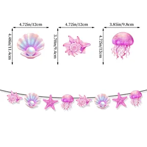 Décorations de fête sirène irisées avec coquillages et méduses avec dimensions