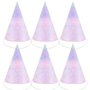 Lot de 6 chapeaux de fête sirène avec motifs d'écailles et élastiques de maintien