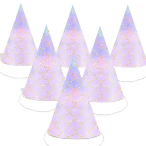 Lot de six chapeaux de fête sirène avec écailles pailletées et cordons élastiques