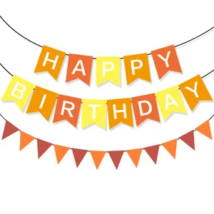 Orange Yellow Rust Birthday Party Banner Triangle Bunting Garland For Celebration Room Hanging Decorations Paper Material Banners