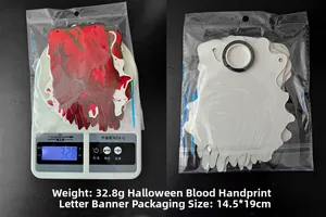 Halloween bloody handprint banner detail with 32.8g weight and 14.5x19cm packaging