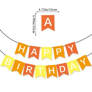 Orange and yellow Happy Birthday banner with swallowtail flags for party decoration