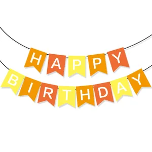 Orange and yellow Happy Birthday banner with swallowtail flags for party decoration