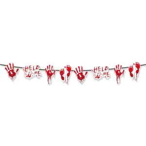 Halloween bloody handprint banner featuring HELP ME text for spooky party wall decoration