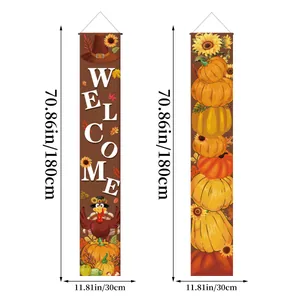 Thanksgiving Welcome porch banners with turkey and pumpkin designs for autumn decoration