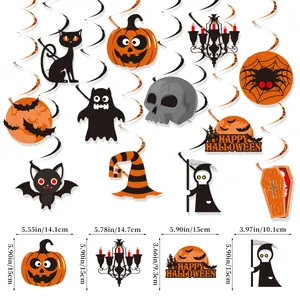 Halloween spiral hanging swirl decorations featuring pumpkin and witch ghost motifs