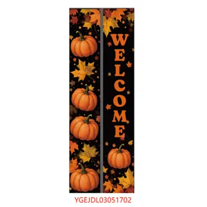 Welcome Thanksgiving porch banners with vivid pumpkin and maple leaf harvest designs