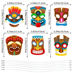 Lot de 6 masques de fête Tiki hawaïens colorés avec cordons élastiques pour cosplay