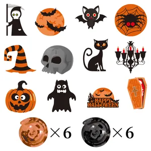 Halloween hanging swirl decorations featuring pumpkins, ghosts and witches set of 12