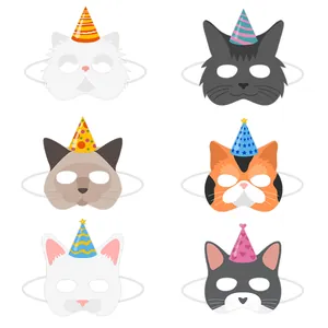 Set di 6 maschere per gatti dei cartoni animati con cappelli festivi per feste e cosplay