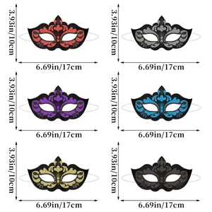 Set di 6 maschere per carnevale glitterate in rosso argento viola blu oro e nero