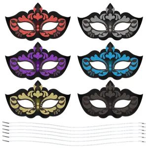 Set di 6 maschere glitterate in rosso, argento, viola, blu, oro e nero per feste