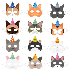 Maschere di Gatto Cartone Animato per Bambini Decorazione Festa di Compleanno Mascherata Maschere di Animali in Carta Con Elastici